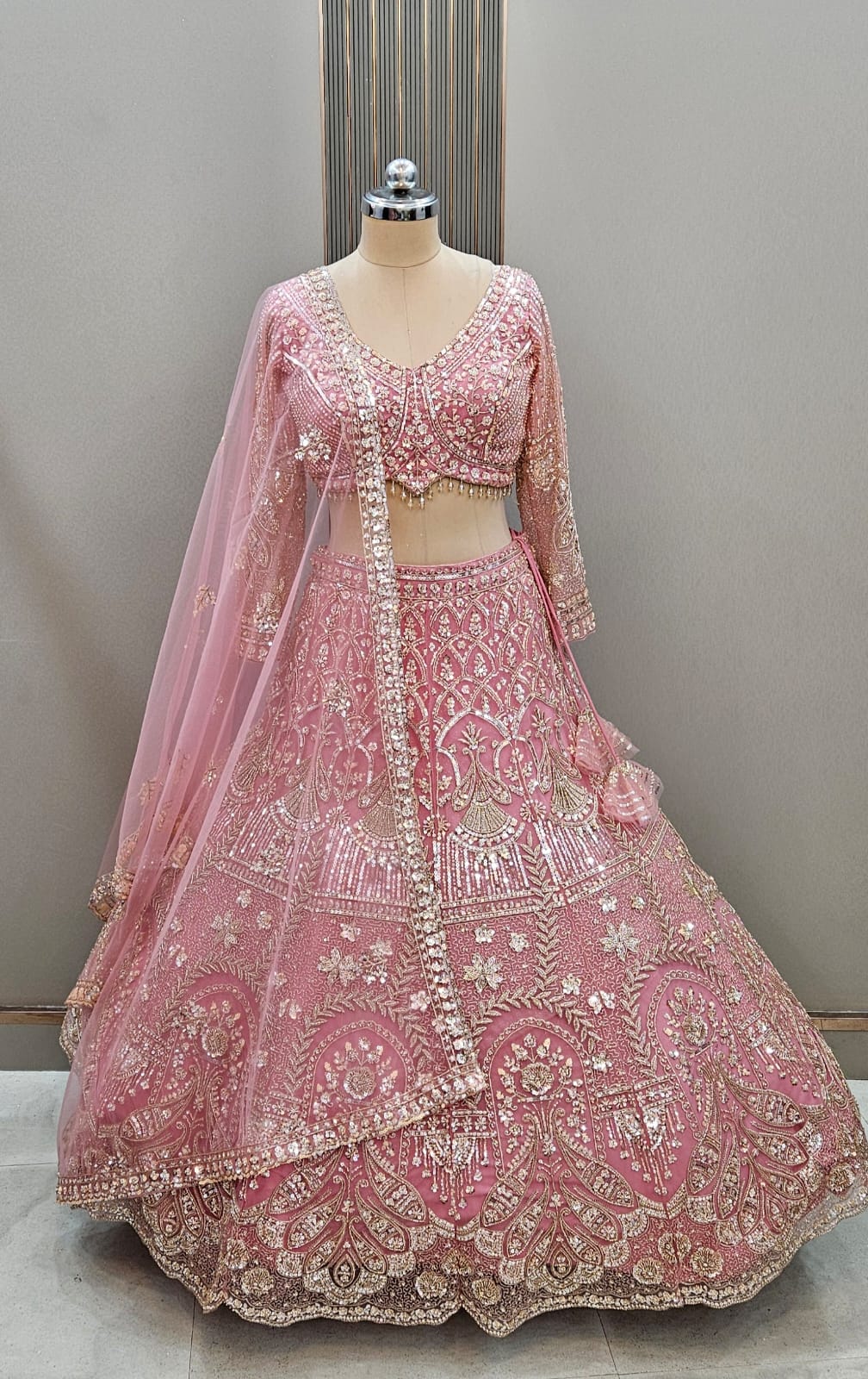 Handwork beads pink Ready to wear Crop top Lehenga