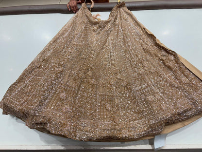Pleasing beige golden Net Lehenga