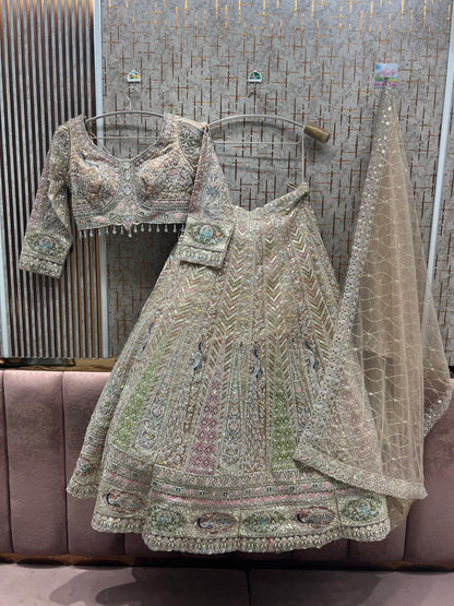 Something different baby pink peacock crop top Lehenga - Shopping World