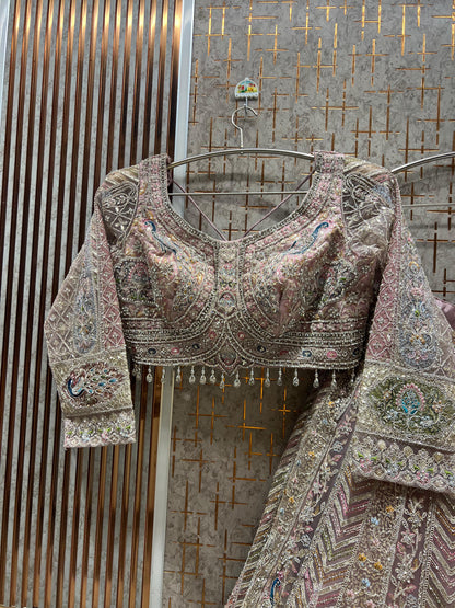 Something different baby pink peacock crop top Lehenga - Shopping World