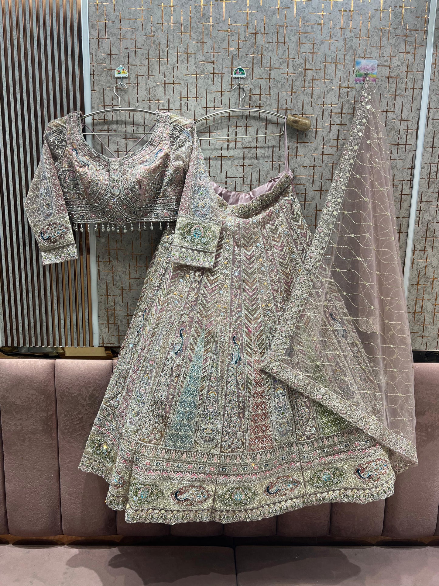 Something different baby pink peacock crop top Lehenga - Shopping World