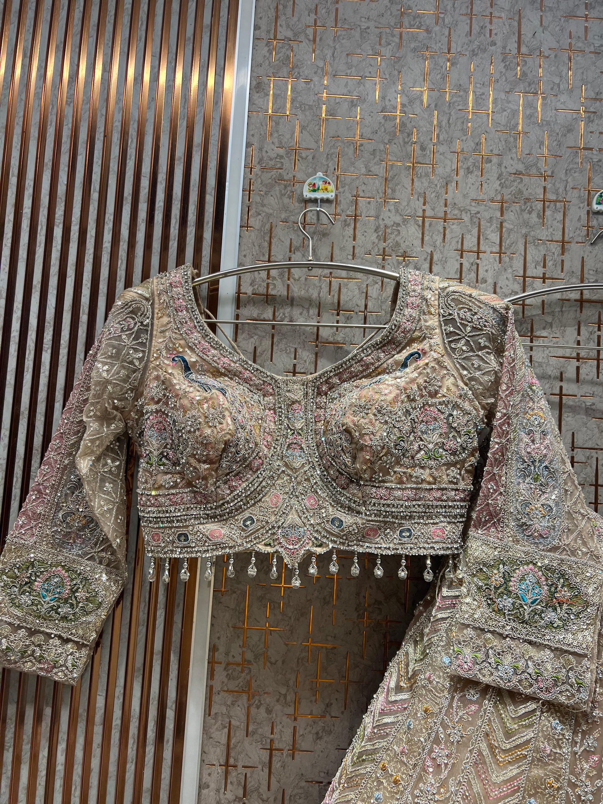 Something different baby pink peacock crop top Lehenga - Shopping World