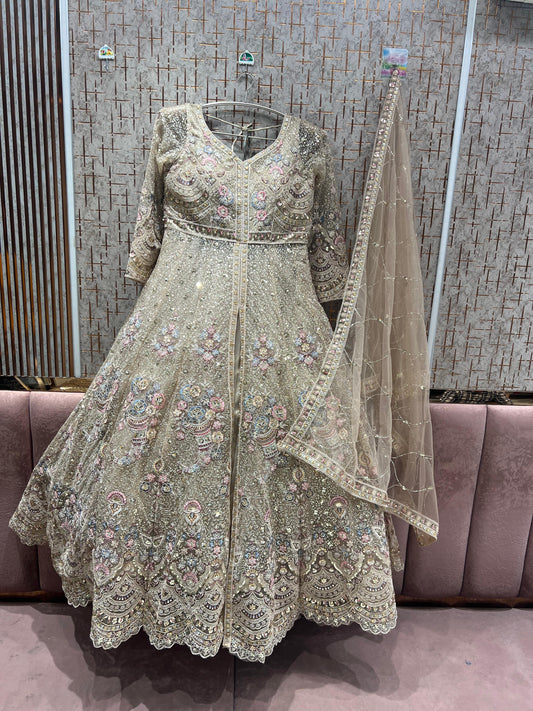 Pleasing golden peplum Dress Lehenga