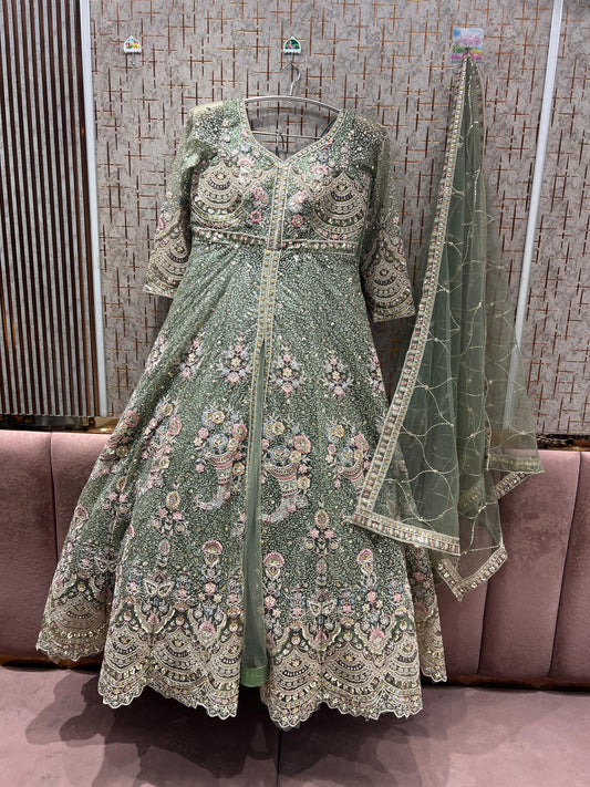 Lavishing pista green peplum Dress Lehenga
