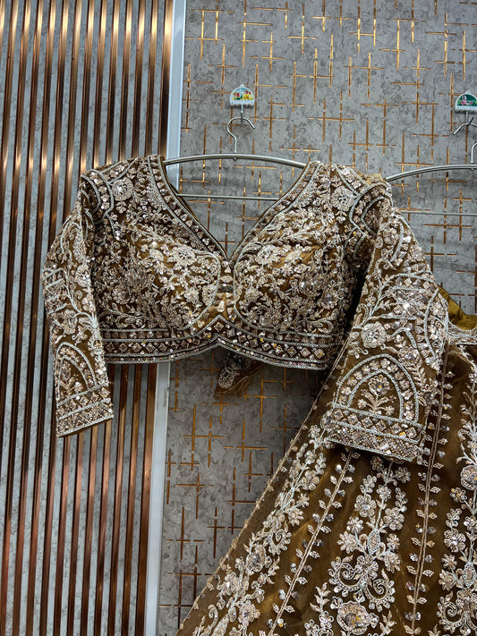 Designer Mustard handwork Ready to Wear Crop top Lehenga