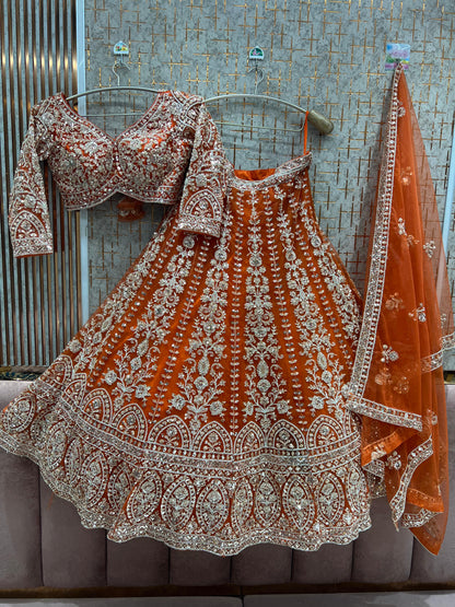 Beautiful Rust Orange handwork Ready to Wear Crop top Lehenga