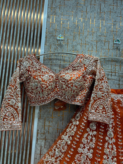 Beautiful Rust Orange handwork Ready to Wear Crop top Lehenga