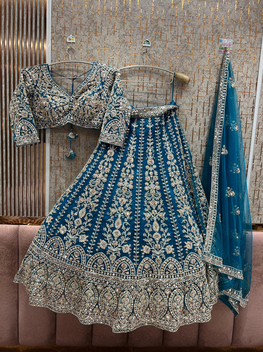 Pretty Blue handwork Ready to Wear Crop top Lehenga
