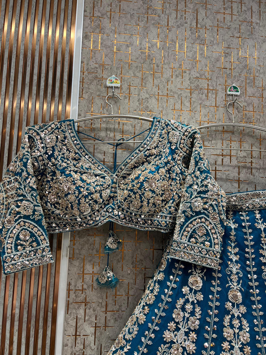 Pretty Blue handwork Ready to Wear Crop top Lehenga