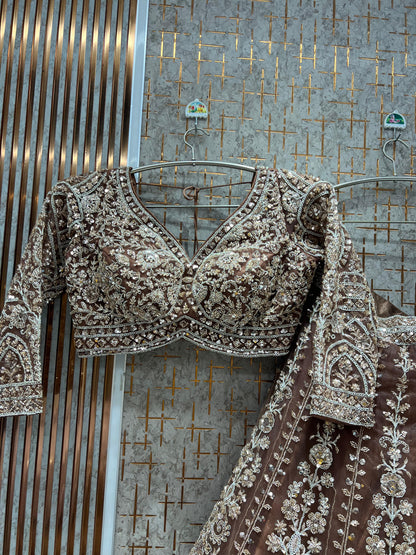 Beautiful Rust Orange handwork Ready to Wear Crop top Lehenga