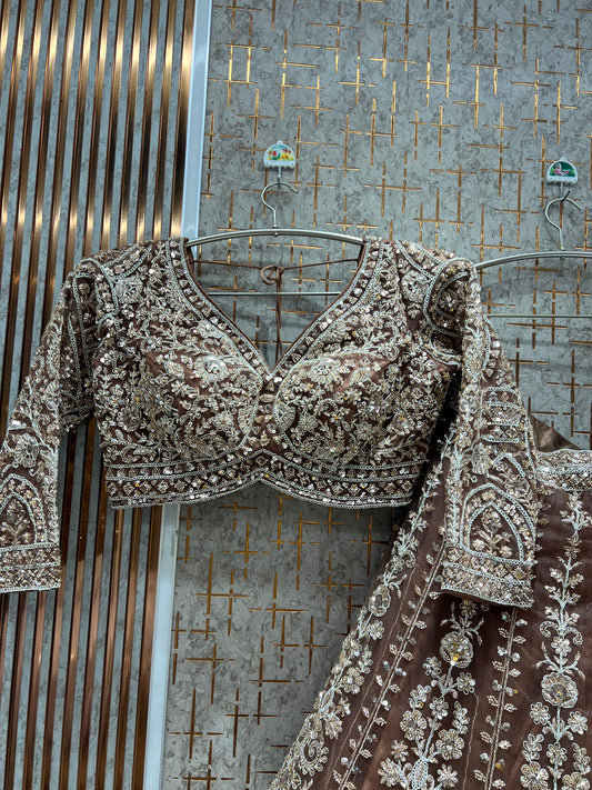 Lovely Mustard Golden handwork Ready to Wear Crop top Lehenga