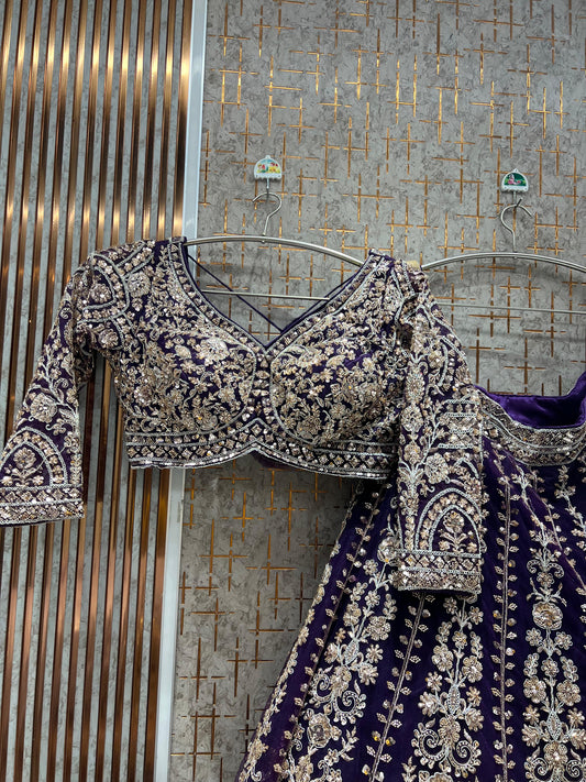 Majestic purple handwork Ready to Wear Crop top Lehenga