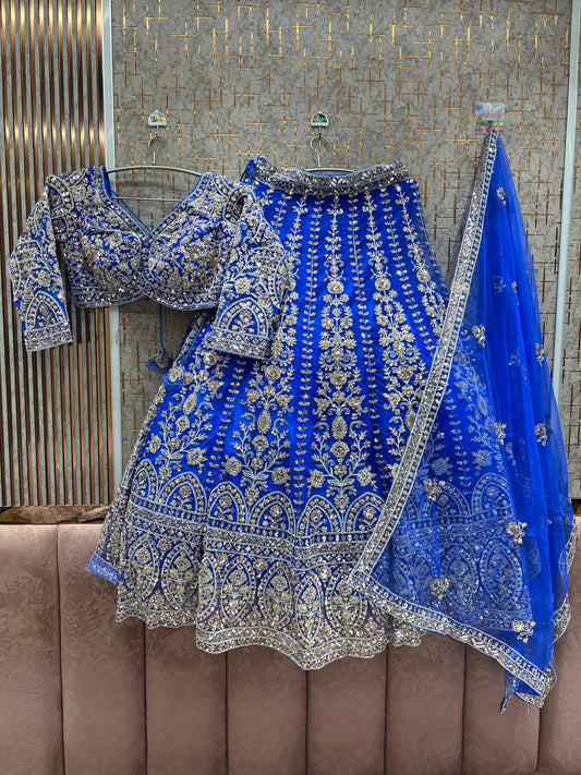 Charming Royal blue handwork Ready to Wear Crop top Lehenga