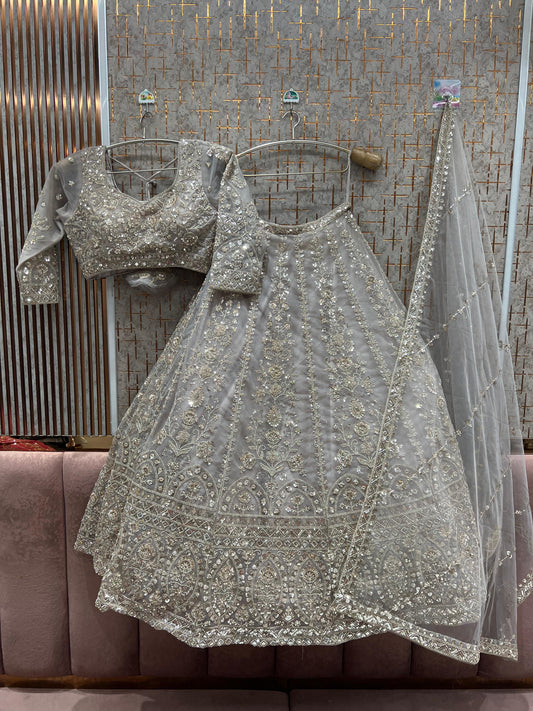 Glamorous Grey Ready to wear Crop Top Lehenga