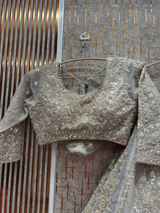 Glamorous Grey Ready to wear Crop Top Lehenga