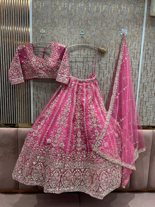 Gorgeous Pink Ready to wear Crop Top Lehenga