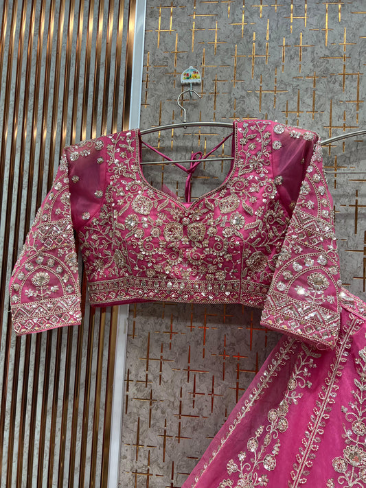 Gorgeous Pink Ready to wear Crop Top Lehenga