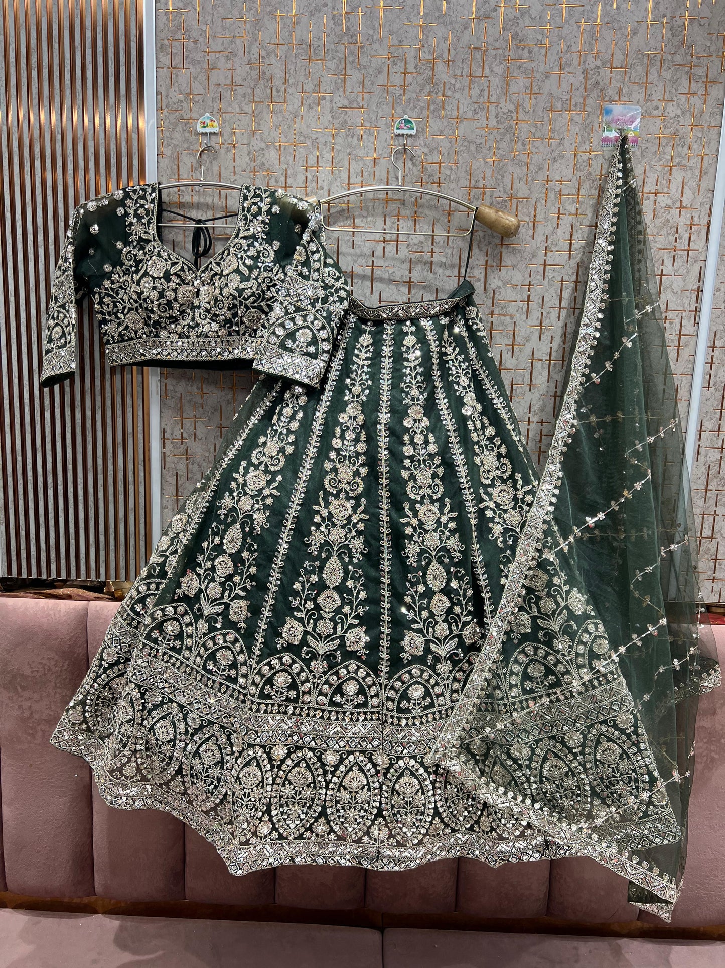 Stunning green Ready to wear Crop Top Lehenga