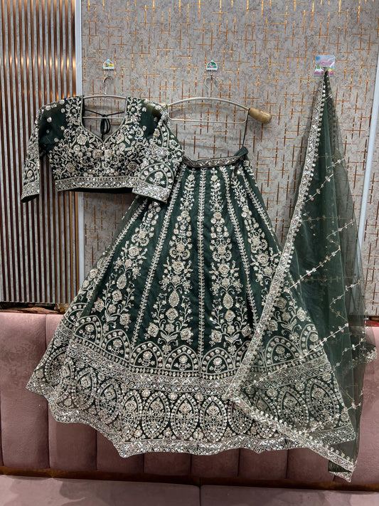 Stunning green Ready to wear Crop Top Lehenga