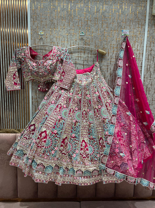 Pleasing Hot pink Ready to Wear crop top Lehenga