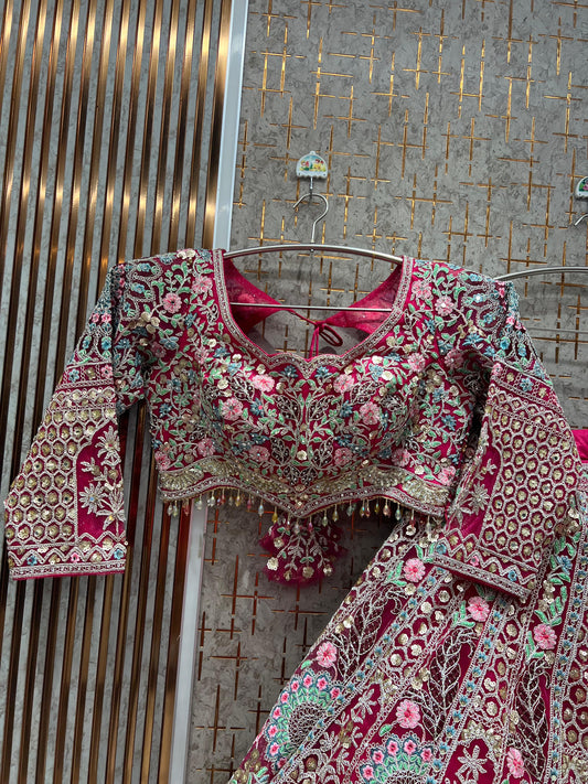 Pleasing Hot pink Ready to Wear crop top Lehenga