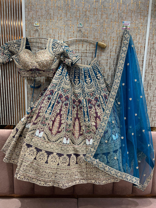 Lovely Blue peacock Ready to Wear crop top Lehenga