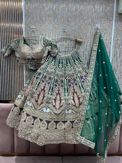 Beautiful green peacock Ready to Wear crop top Lehenga - Shopping World