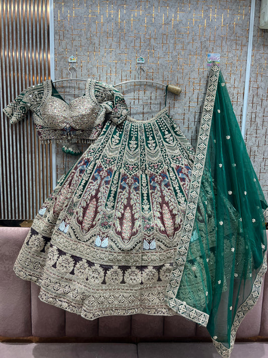 Beautiful green peacock Ready to Wear crop top Lehenga