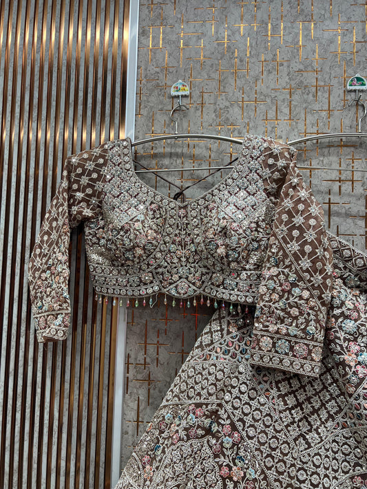 Stunning peach Ready to Wear crop top Lehenga