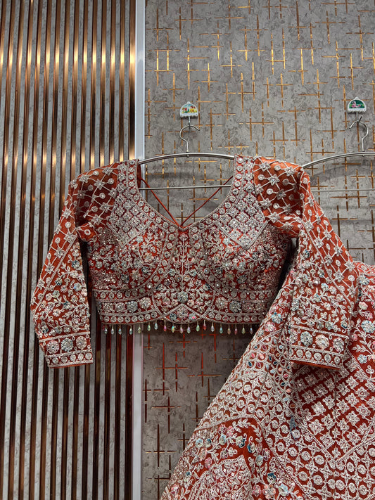 Tremendous Orange Ready to Wear crop top Lehenga