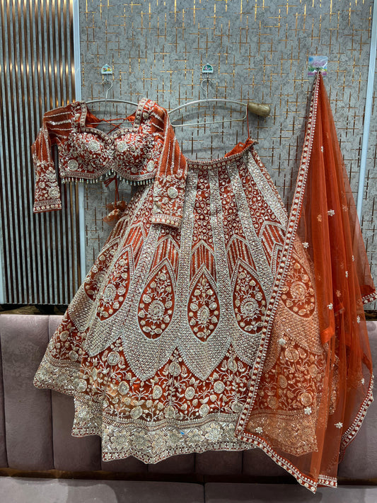 Astonishing Orange Ready to Wear crop top Lehenga