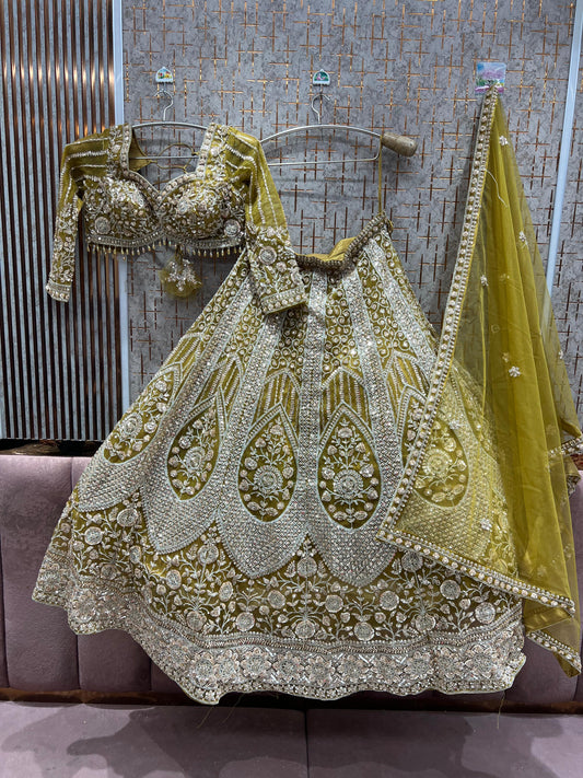 Glamorous yellow haldi mehendi Ready to Wear crop top Lehenga