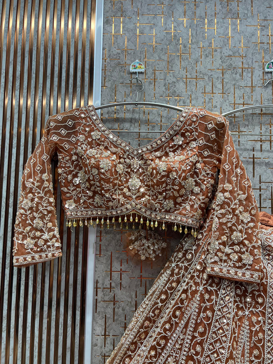 Pretty peach Ready to Wear crop top Lehenga