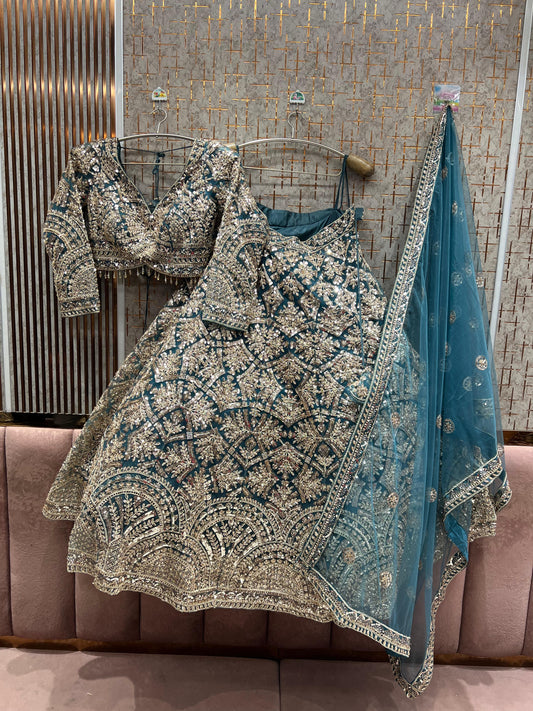 Charming Sky blue Ready to Wear crop top Lehenga