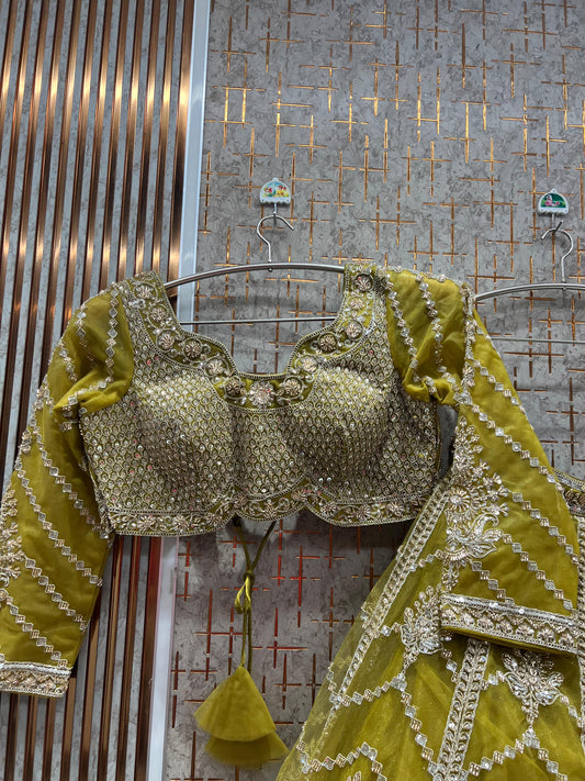 Pleasing yellow haldi mehendi Ready to Wear crop top Lehenga