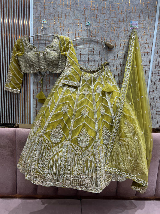 Pleasing yellow haldi mehendi Ready to Wear crop top Lehenga
