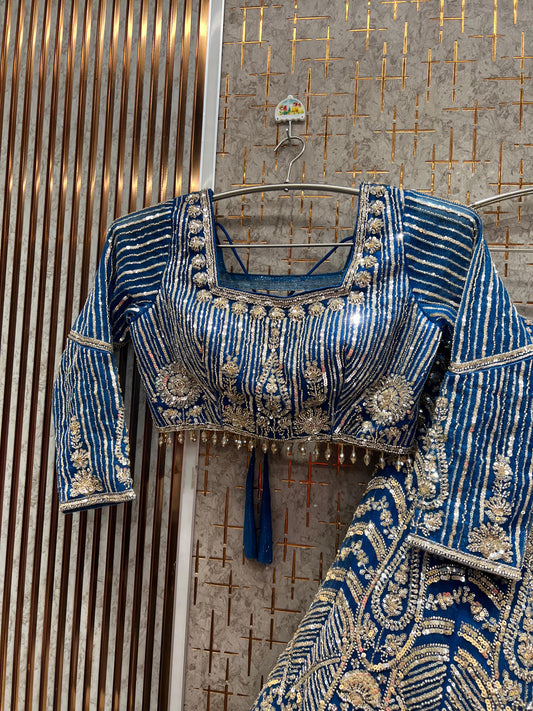 Engaging Sky blue Ready to Wear crop top Lehenga