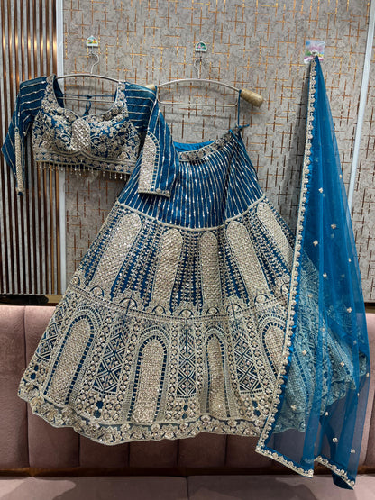 Elegant Sky blue Ready to Wear crop top Lehenga - Shopping World