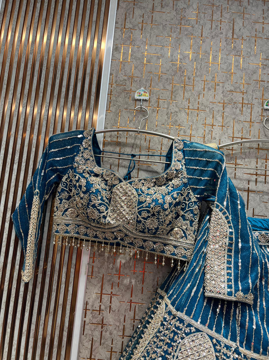 Elegant Sky blue Ready to Wear crop top Lehenga