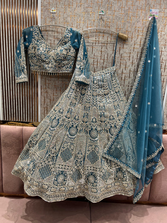 Fantastic Sky blue Ready to Wear crop top Lehenga
