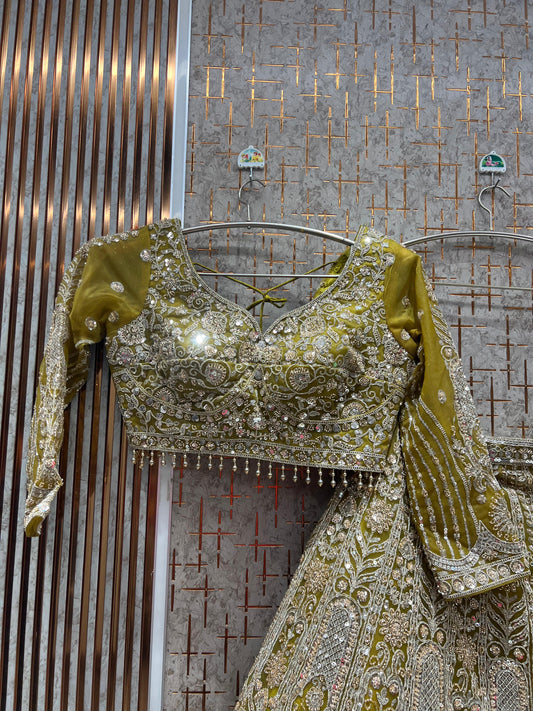 Awesome yellow haldi mehendi Ready to Wear crop top Lehenga