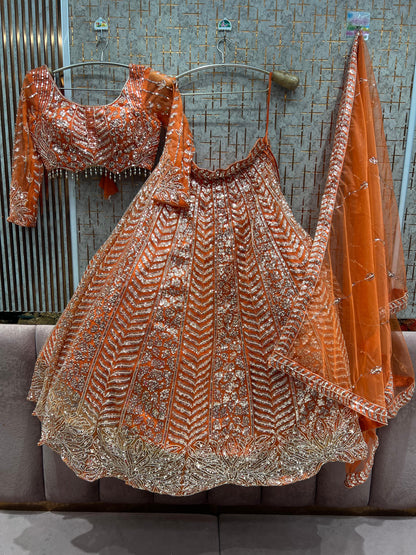 Attractive Orange Ready to Wear crop top Lehenga - Shopping World
