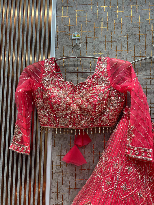 Fabulous Hot pink Ready to Wear crop top Lehenga