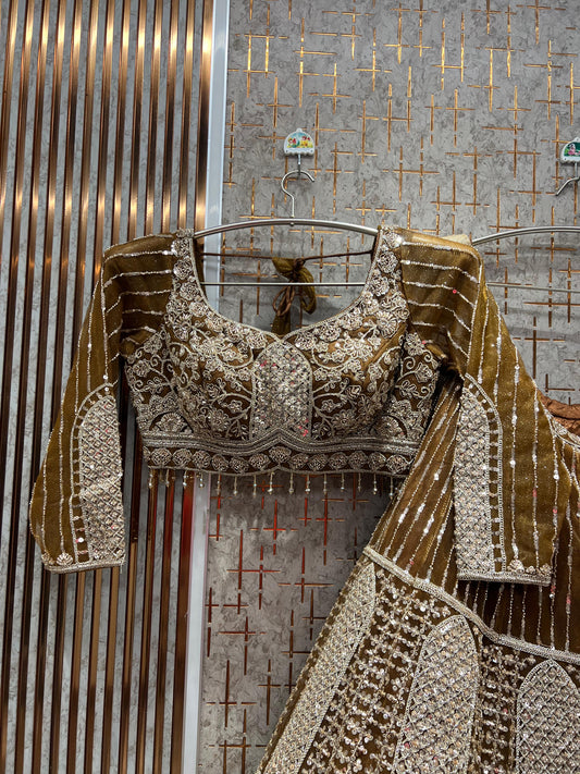 Eye Catching Brown Ready to Wear crop top Lehenga