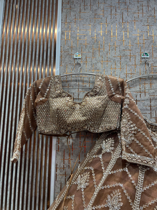 Delightful Rust Brown Ready to Wear crop top Lehenga