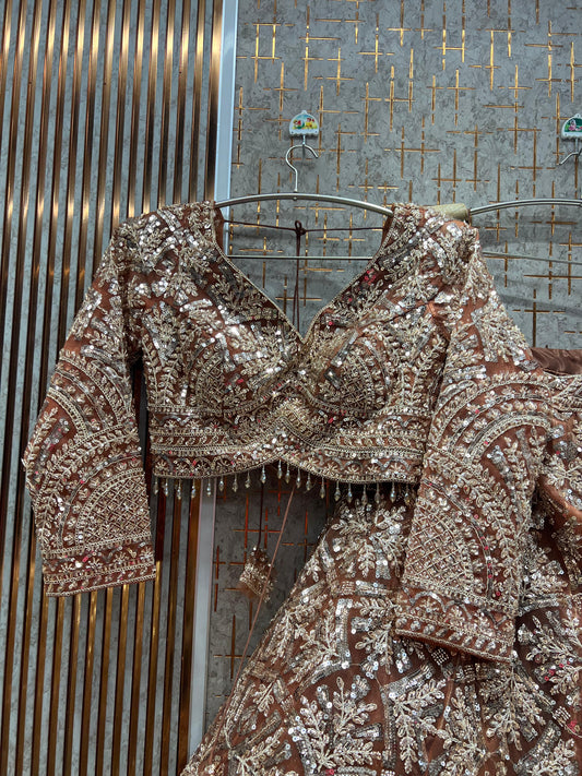 Lavishing peach Ready to Wear crop top Lehenga