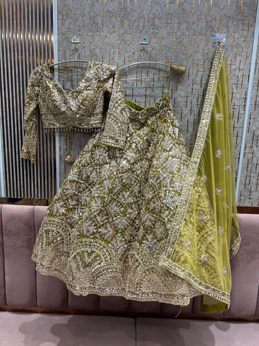 Majestic yellow haldi mehendi Ready to Wear crop top Lehenga