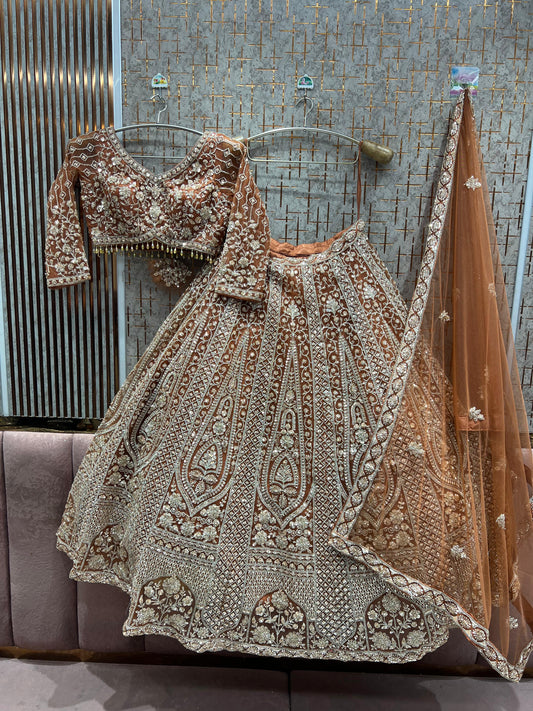 Pretty peach Ready to Wear crop top Lehenga