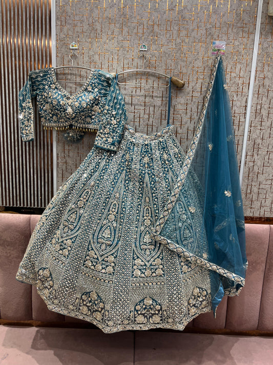 Beautiful Sky blue Ready to Wear crop top Lehenga