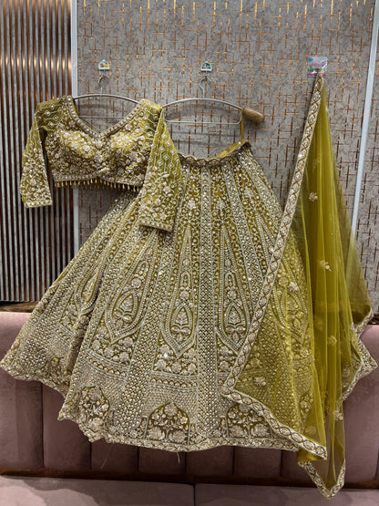 Khoobsurat yellow haldi mehendi Ready to Wear crop top Lehenga - Shopping World